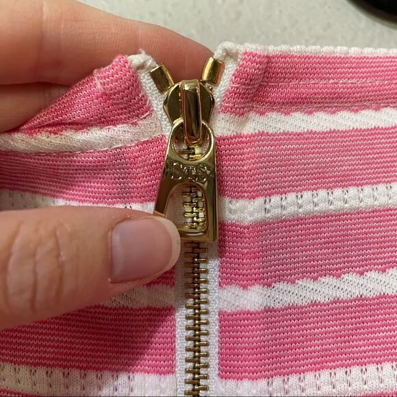 Sail To Sable Pink White Striped Short Sleeve Fit Flare Mini Dress Womens XS STS - Picture 4 of 8